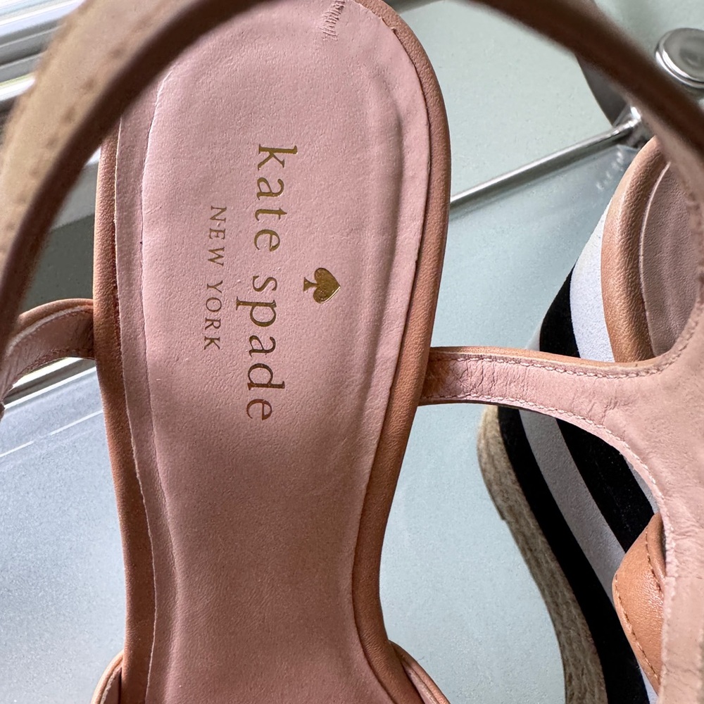 Kate Spade Tan and Black Wedges with White Stripes - Picture 3 of 10